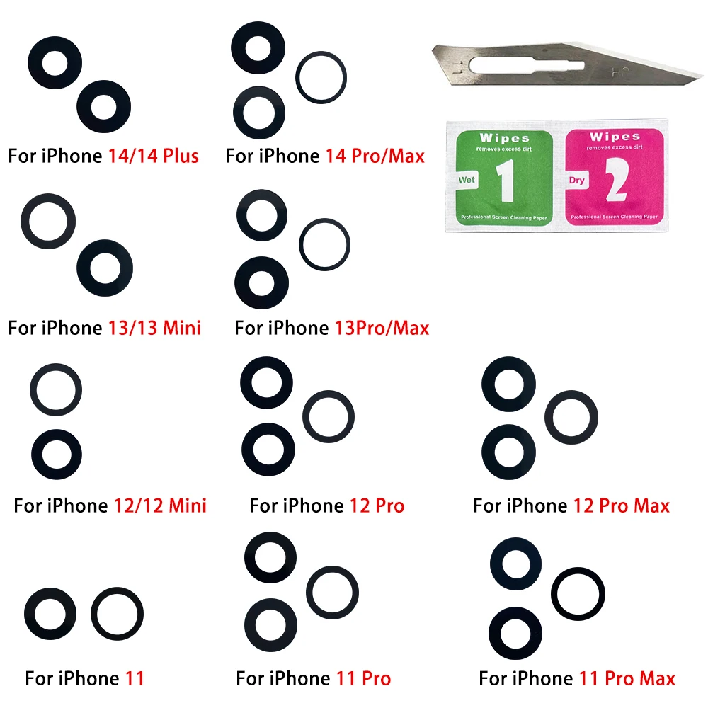 2Pcs，Rear Back Camera Glass Lens For IPhone 15 14 Plus 13 12 mini 11 Pro Max Camera Glass With Glue Adhesive Sticker Repair Tool