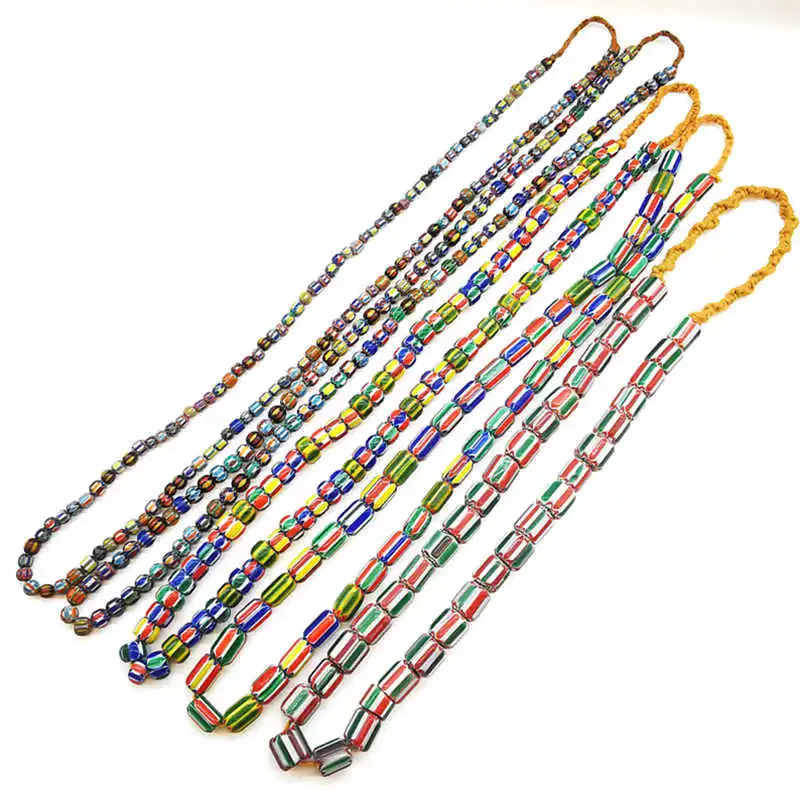 Nepal Hand Colorful Striped Lampwork Beads Strand Antiqued Trade Glass Bead TSB0199