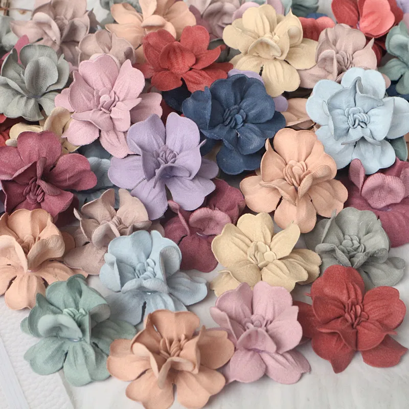 10Pcs 4.5CM Leather Artificial Fake Flower Hats Shoes Headband Hair DIY Accessories Decorative Flowers Applique