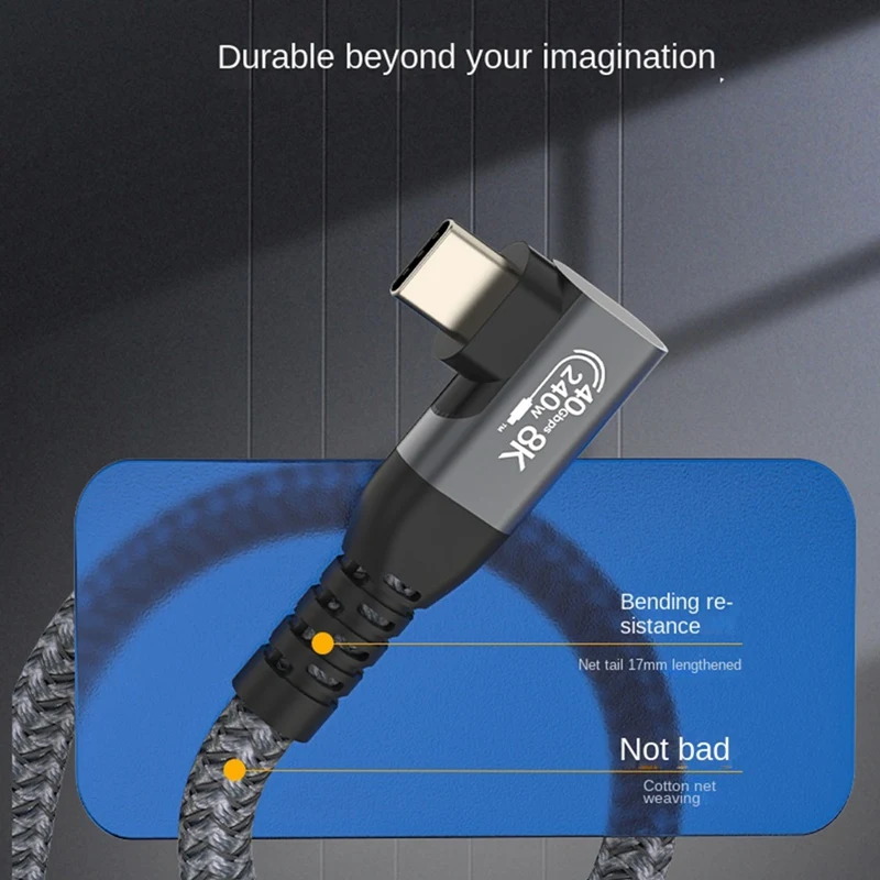 USB 4 90 Degree Angle Cable 40Gbps USB4 Elbow Type C Data Transfer Cable USB C PD240W Fast Charging