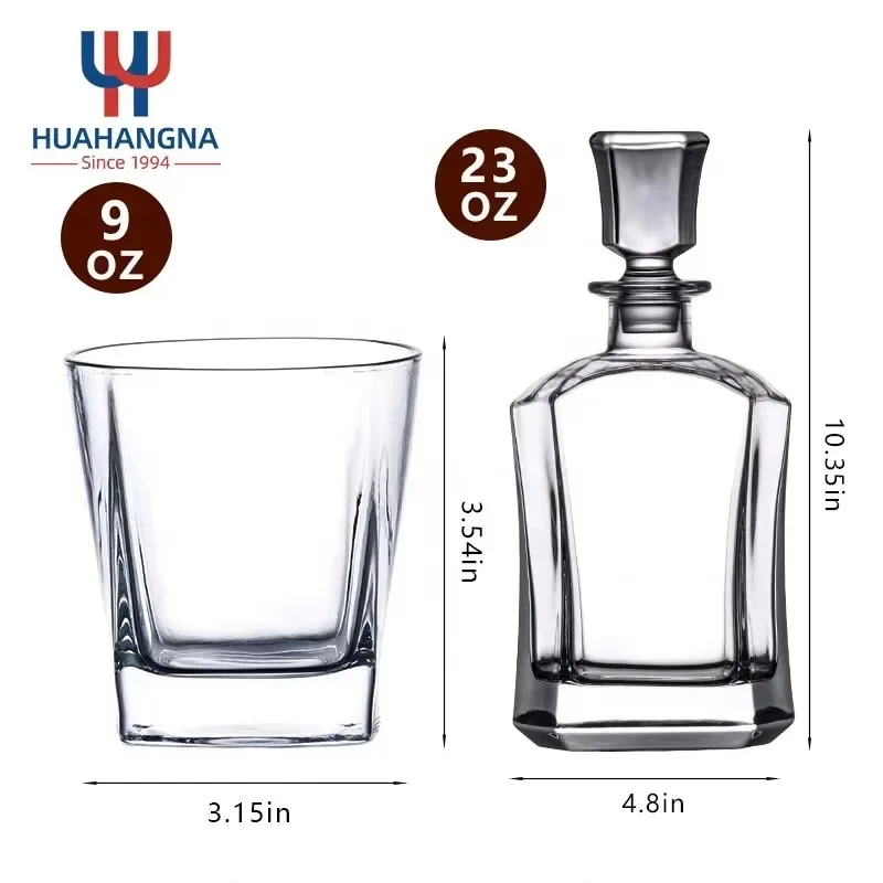 Custom Logo Engraved Liquor 25 oz Personalized Glass Whiskey Decanter Set with Square Rocks Glasses for Men Birthday Gift