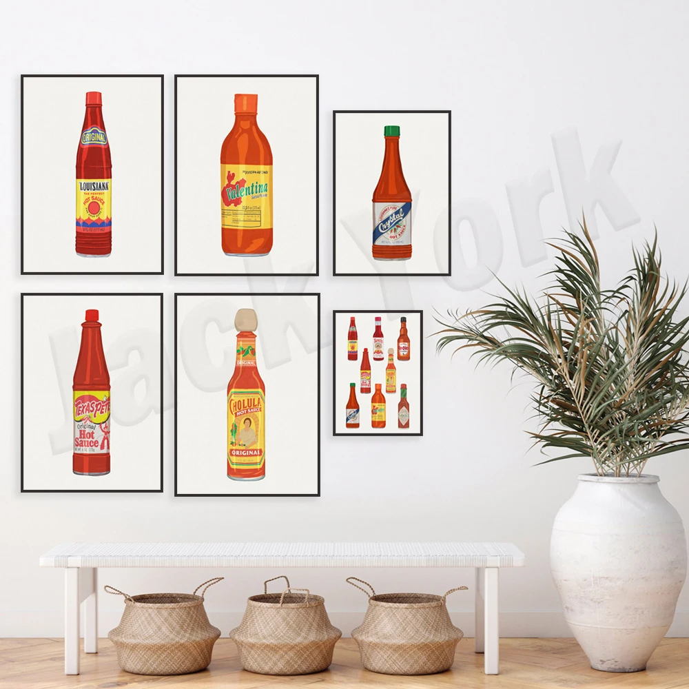 Texas Hot Sauce, Crystal Hot Sauce, Mexican Hot Sauce, Southern Hot Sauce, Asian Food Art, Weird Hot Sauce Home Decor Poster