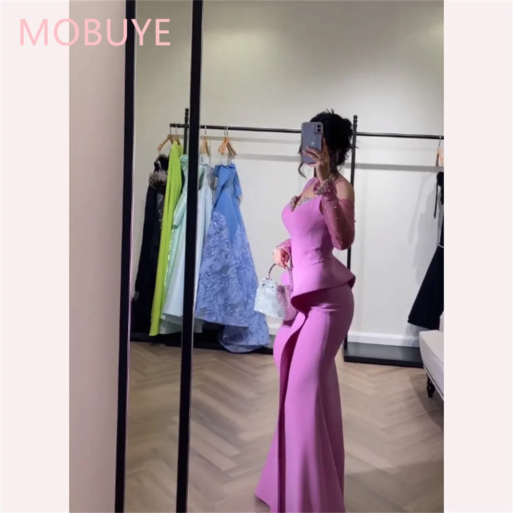 MOBUYE 2024 Arab Dubai Off The Shoulder Prom Dress Long Sleeves With Floor Length Evening Fashion Elegant Party Dress For Women