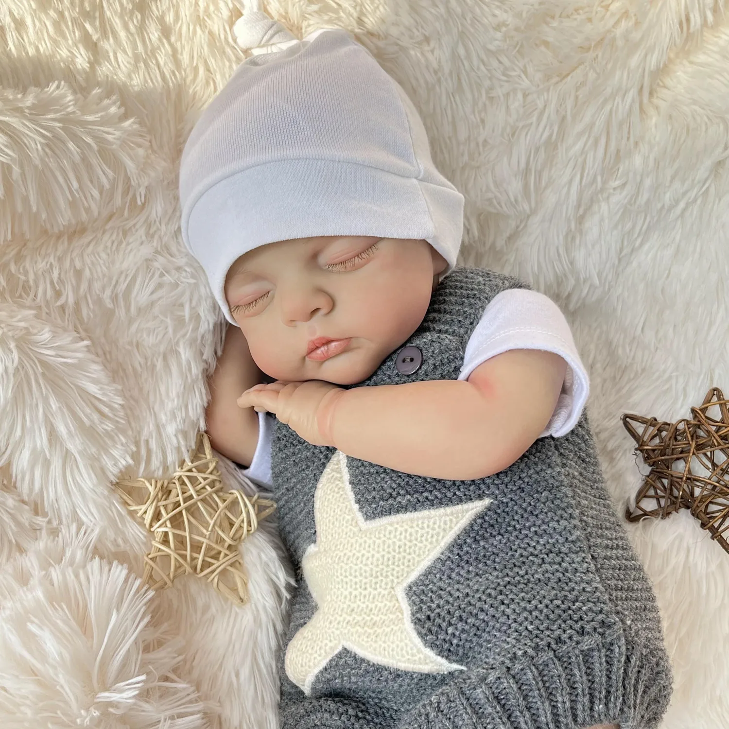 BZDOLL 19-calowa Realistyczna Lalka Reborn Śpiąca, 48 cm, Lalka z Skórą 3D i Materiałowym Ciałem, Uroczy Prezent Urodzinowy dla Dzieci