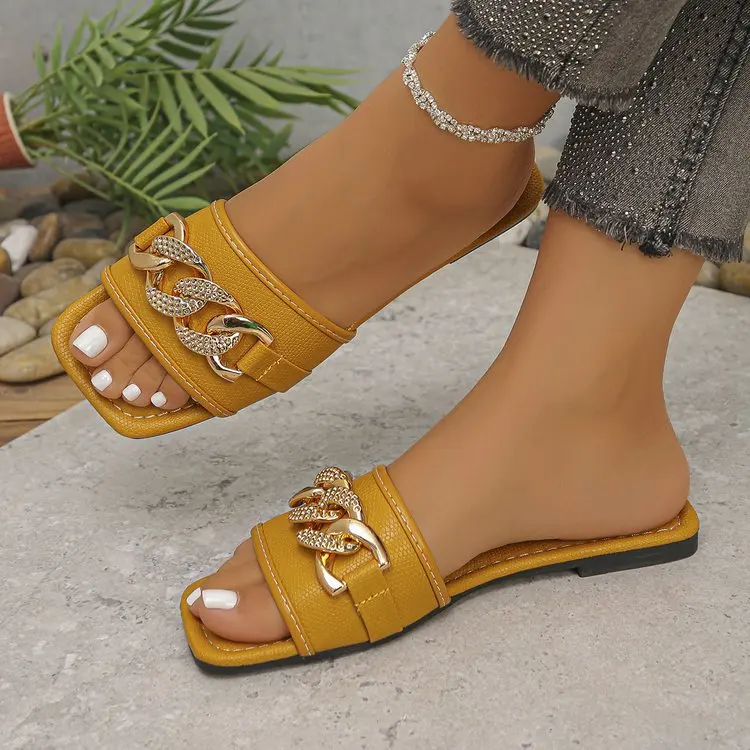 Sommermode Metall-Design Damen Open-Toe Pantoletten Modische Slip-On Komfort-Outdoor-Sandstrand-Schuhe – Detail 2