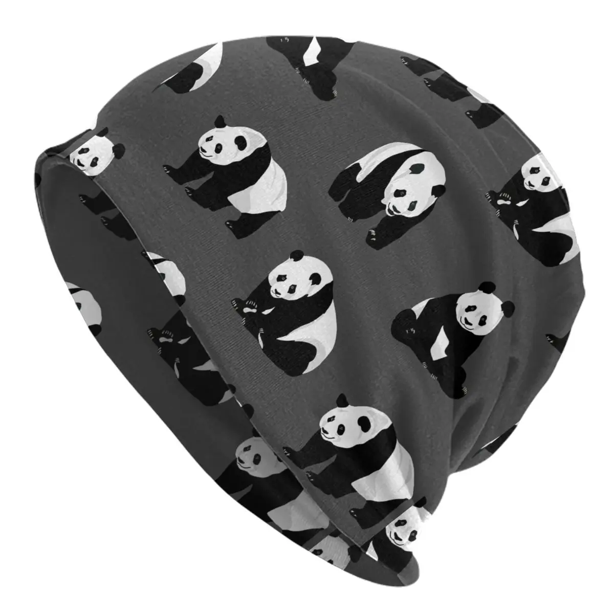 Pandas On Grey Bonnet Hats Fashion Street Skullies Beanies Hats Panda Bear Cute for Men Women Knitted Hat Warm Dual-use Caps