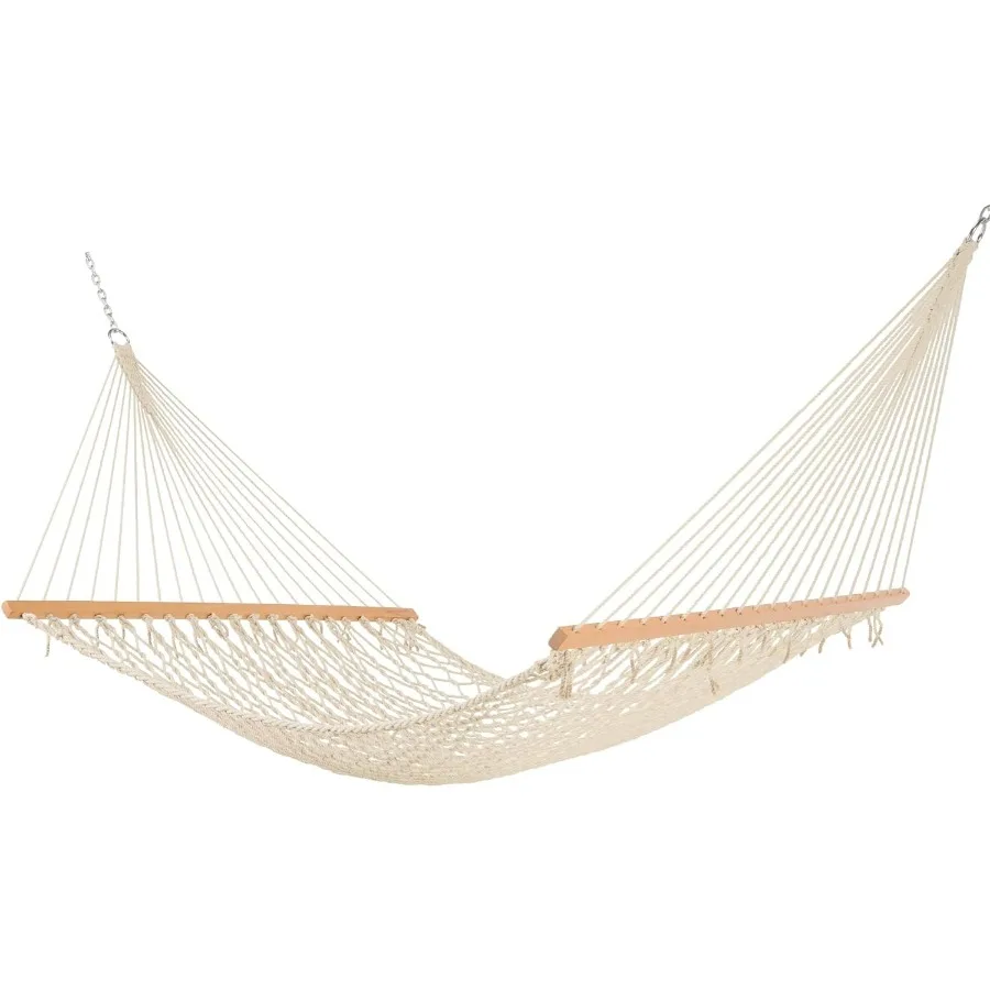 Castaway Living 13 ft. Double Traditional Hand Woven Cotton Rope Hammock 2-Person, 450 lb Capacity, Free Extension Chains and T