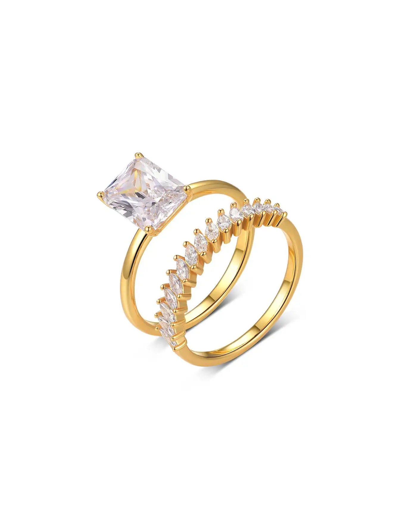 

2PC S925 Sterling Silver Rectangular 3CT Moissanite Ring Set Fine Jewelry Gold Plated 18k Suitable for Gift Giving Anniversary