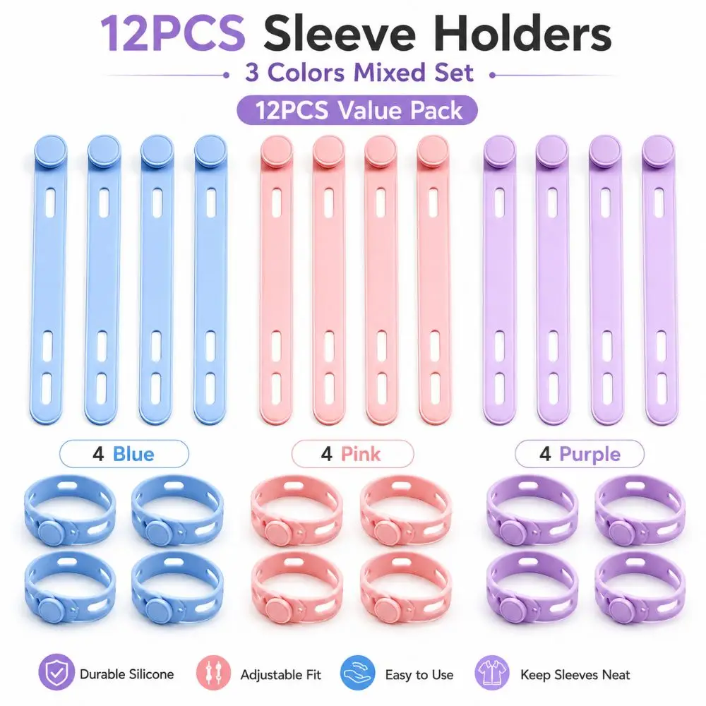 12PCS Soft Silicone Softball Sleeve Holders Adjustable Easy To Clean Shirt Sleeve Holders Colorfast Button Fastening