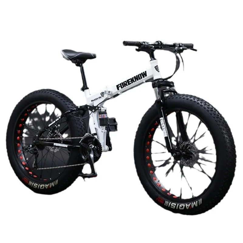 Foldable Mountain Bike with 26/24-Inch Wheels for Off-road, Snow and Beach - Wide Tires, Variable Speeds, for Men and Women