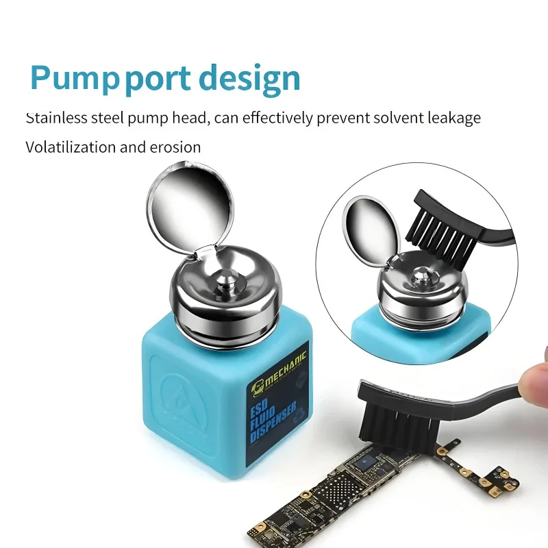 MECHANIC 180ml Metal Cap Liquid Alcohol Bottle Press Pumping ESD Fluid Dispenser Plastic Container For PCB Motherboard Cleaning
