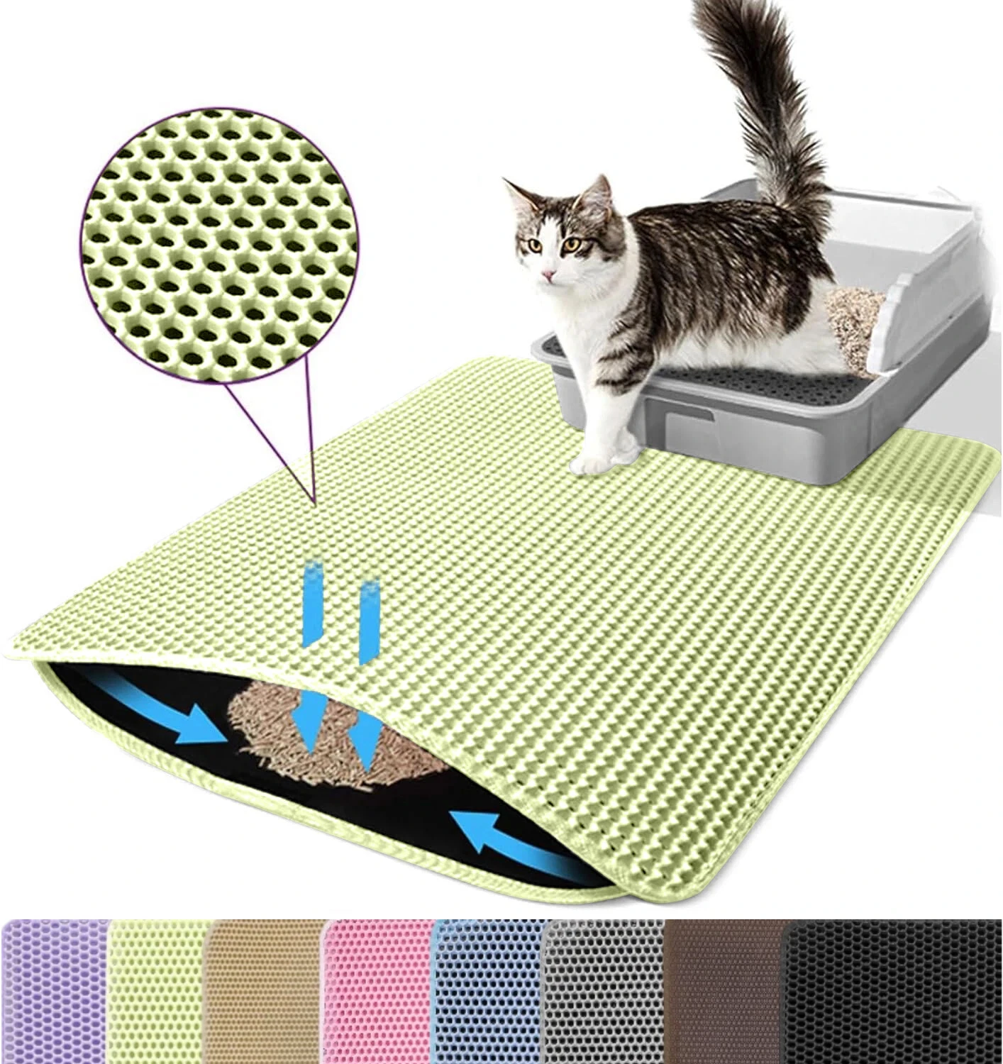 Paarse kattenbakmat dubbele laag huisdier antislip grote kattenbak filtermat slijtvast waterdicht antislip kattenbakmat