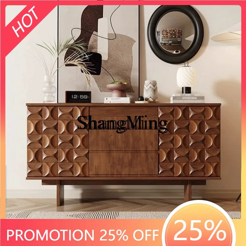 

SM medieval solid wood dining side cabinet household living room wall storage retro walnut door cabinet