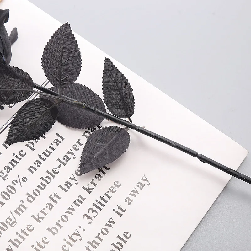 New Pure Black Single Rose Halloween Ghost Festival Horror Gothic Style Dark Bouquet Series Decoration Home Garden Room Decor