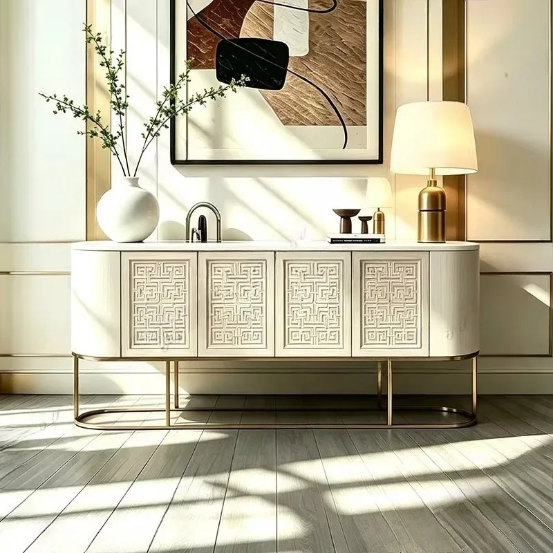 XX retro solid wood carved dining side cabinet, living room locker, cream wind porch cabinet
