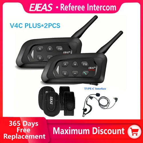 EJEAS V4C Plus-auriculares intercomunicadores para árbitro de fútbol, Bluetooth, 1500M, totalmente Duplex, interfono para conferencias de fútbol