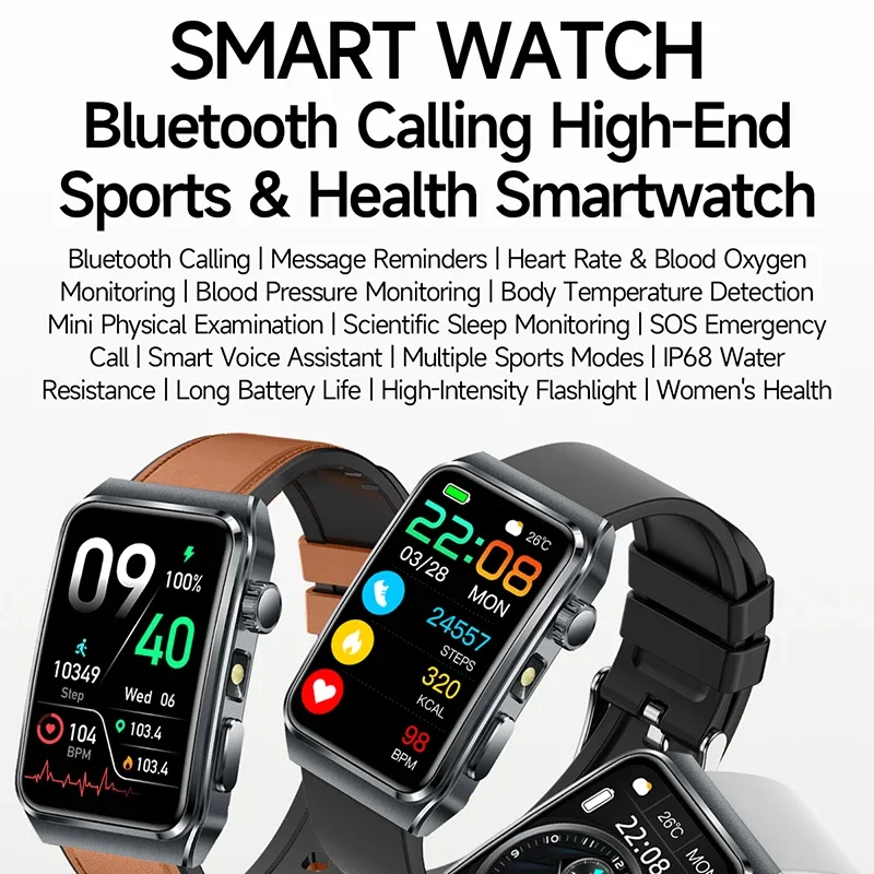 2025 New Health Management Smart Watch Micro Check Blood Fat Custom DIY Dials LED Flashlight 100+ Sports IP68 BT Call Smartwatch