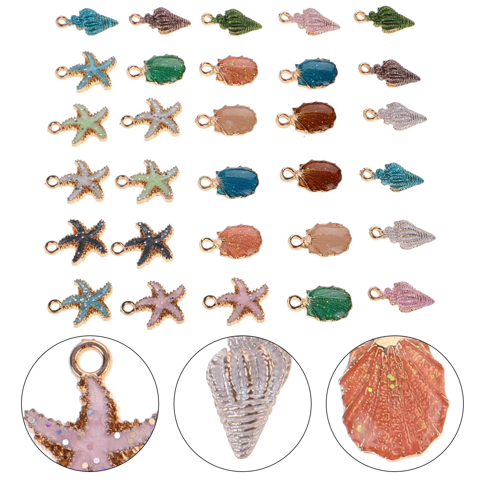 

30pcs Alloy Small Charms Diy Jewelry Making Pendant Drop Necklace Decorative Crafts Ocean Sea Style Drip Oil Random Design