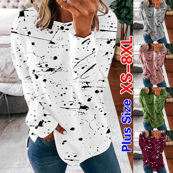 

2024 New Fashion Tie Dye Print Loose T Shirt Spring Long Sleeve O Neck Oversized Tops Casual Oversized Tee Shirt Streetwear