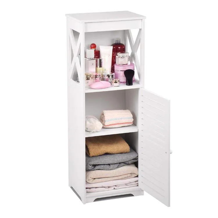 

White Bathroom Storage Shelf Organizer Cupboard with Daily Use Layer