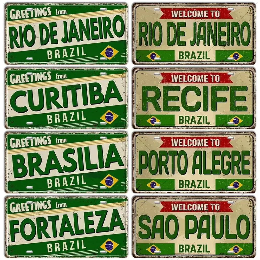 Vintage BRAZIL Landmark License  Metal Sign City State Decorative Plate Rio De Janeiro Car Plate Bar Pub Garage Club Wall Decor