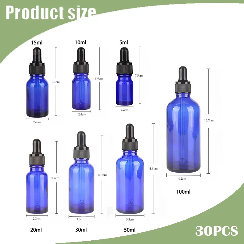 30pcs 5ml-100ml Empty Glass Dropper Bottles for Essential Oils Perfume Container with Pipette Cosmetic Leak Proof Travel Bottles