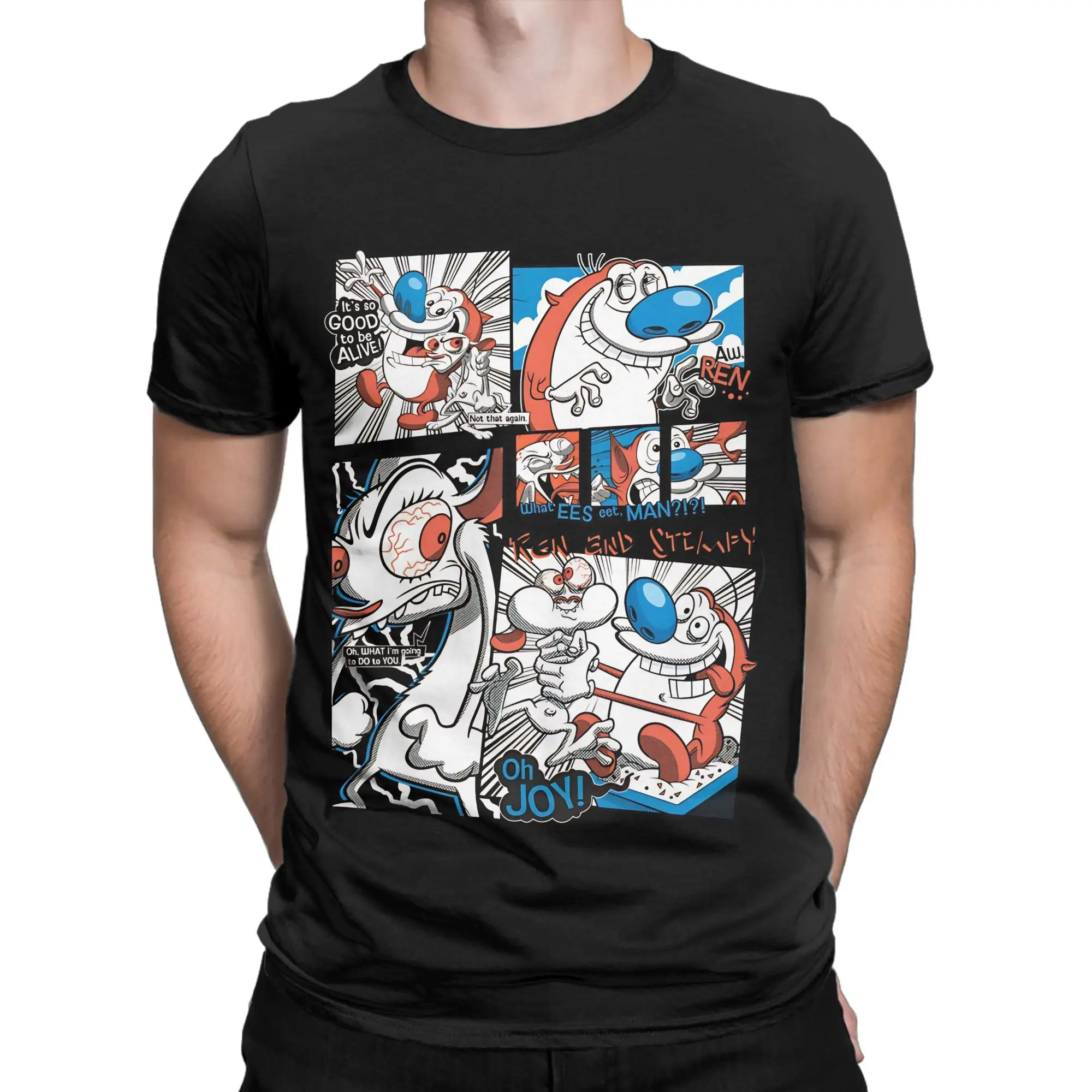 Vintage Color Pop Comic Strip Poster Novelty 100% Cotton T-Shirt R-Ren & Stimpy Tees Tops For Men