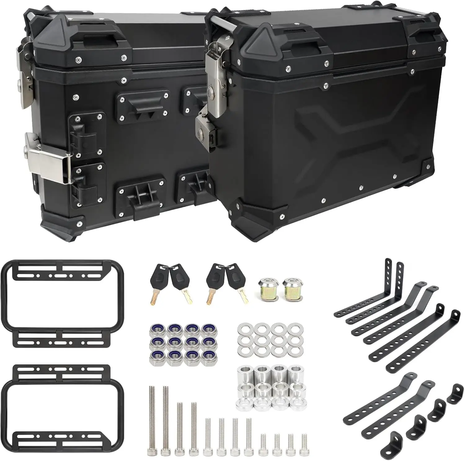 Universal Motorcycle Side Case 36L, Hard Saddlebag Box Trunk with Security Lock, Black Aluminum