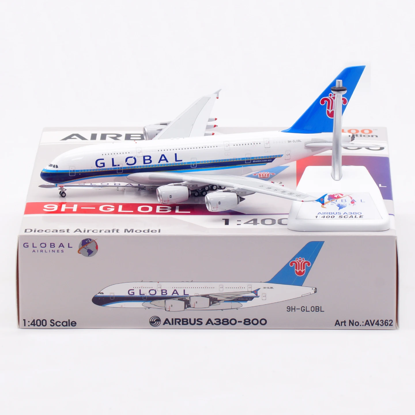 

AV4362 Alloy Collectible Plane Gift Aviation 1:400 Global Airlines Airbus A380-800 Diecast Aircraft Jet Model 9H-GLOBL & Tractor