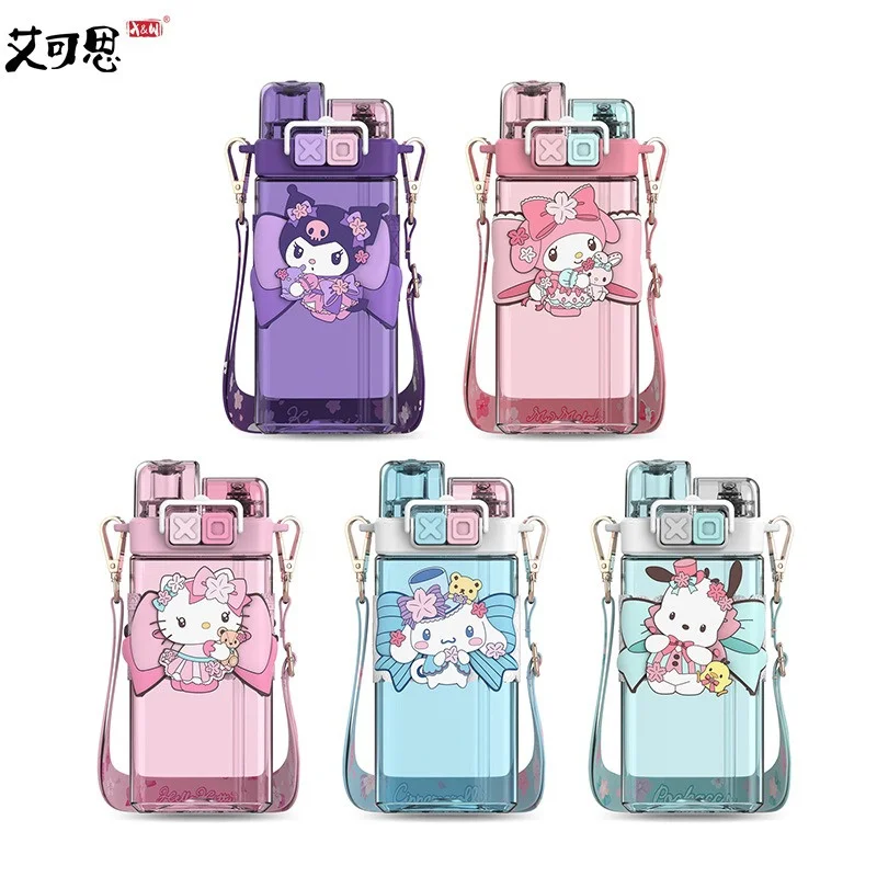For Sanrio 520ml Hello Kitty My Melody Plastic Water Bottle Cartoon Double Drink Cup For Kid Kuromi Tritan Outdoor Water Cup view 2