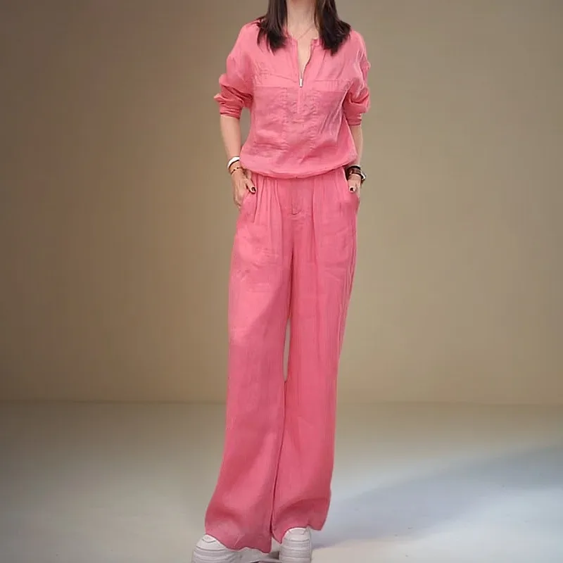 

Новый осенний повседневный женский спортивный костюм, модный топ с длинными рукавами на молнии и широкие брюки, свободный комплект из двух предметов, спортивная одежда