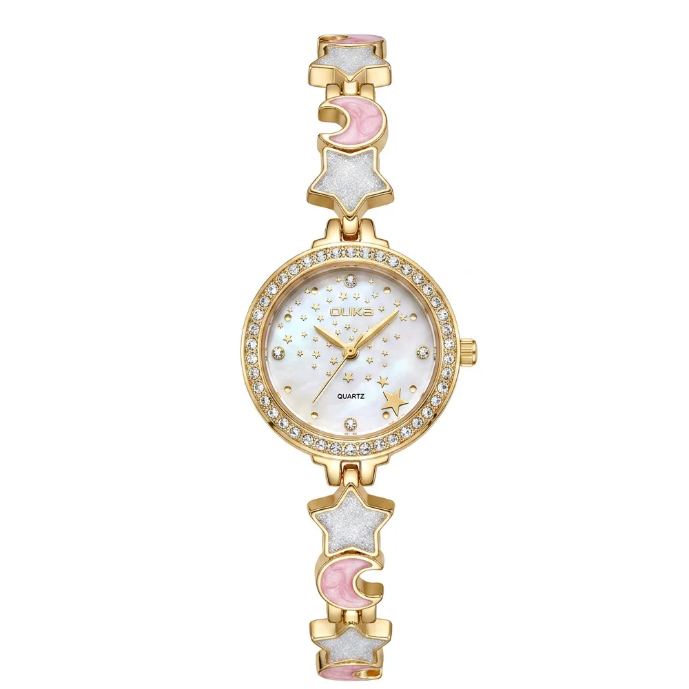 Women's Light Luxury Starry Moon Quartz Watch with Fashion Waterproof Delicate Bracelet Style and Jewelry Decor