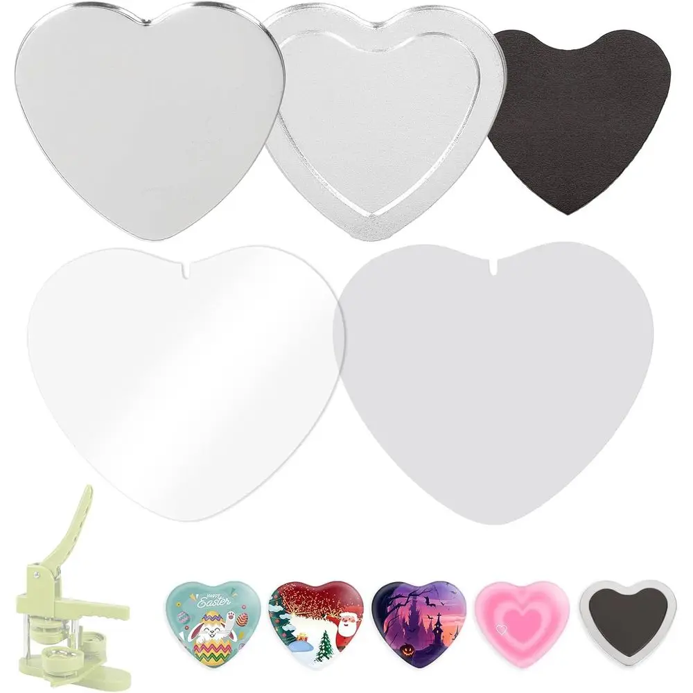 

100 наборов материалов для изготовления значков в форме сердца, металлические заготовки для значков или машинка для пришивания значков, пустые листы, набор для рукоделия