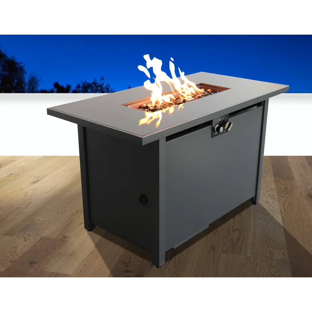 25'' H x 42'' W Steel Outdoor Fire Pit Table with Lid (Black)