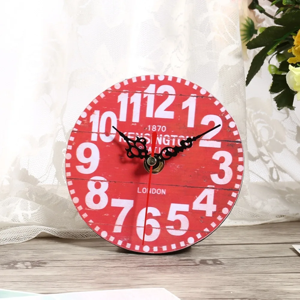12CM 4.7 Inch Wooden Wall Clock Non-Ticking Silent Movement Round Wall Clock Vintage Pattern Antique Wall Clock