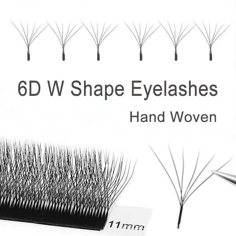 하이 퀄리티 6D W 모양 속눈썹, 두께 0.07mm, 자연스러운 컬 6D W 속눈썹, 프리메이드 볼륨 인조 속눈썹 익스텐션