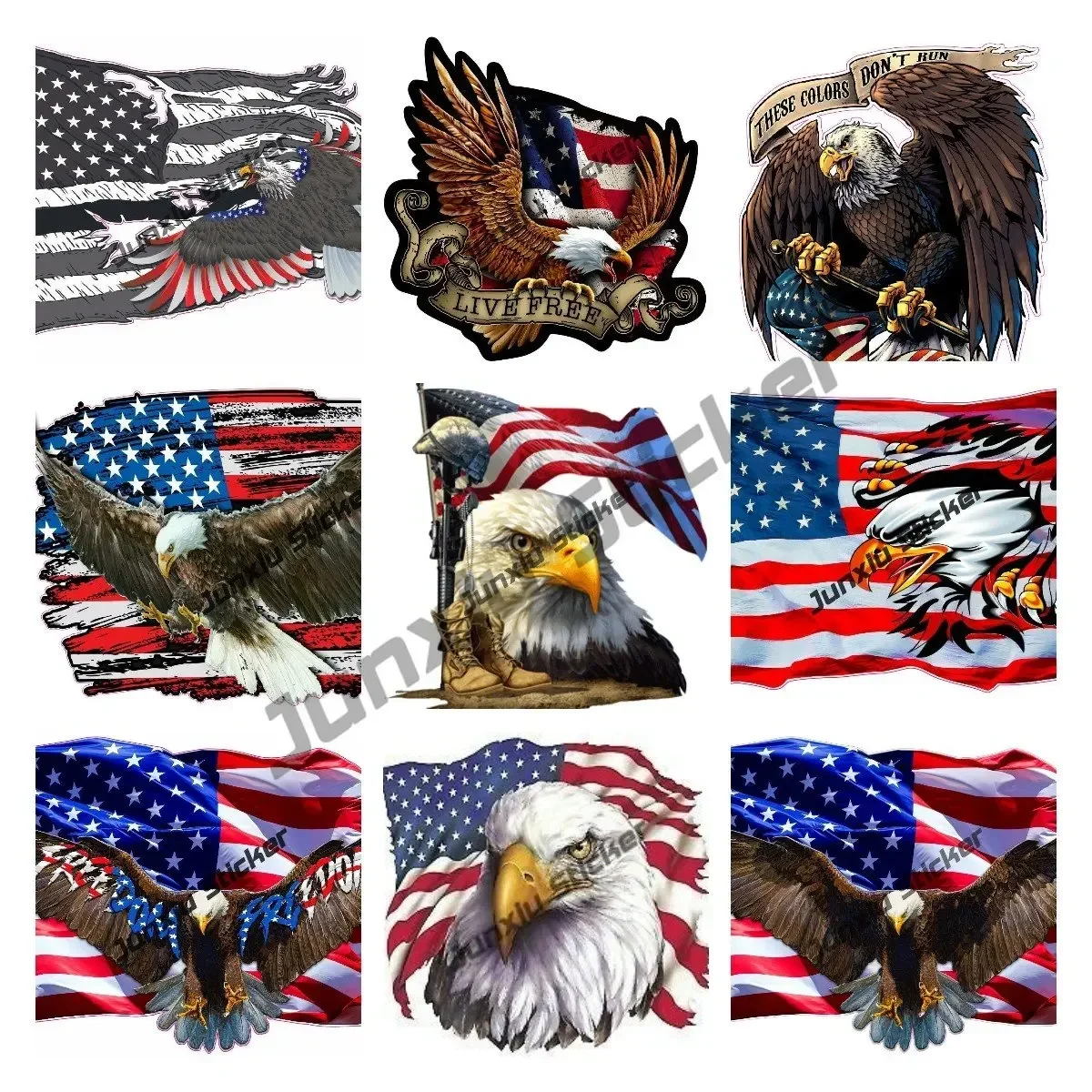 

Soaring Bald Eagle American Flag Decal Large Car Sticker Anime Car Accessories New Version Decal Motocross Racing KK Stickers