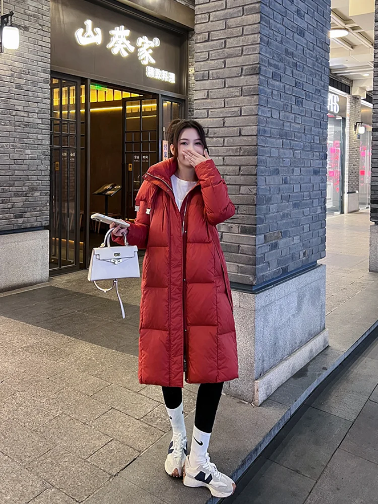 

Winter Warm Coat Thickened 90 White Duck Down Long Down Jacket Slim and Thin Parker Coat Temperament Elegant Knee Women's Coat