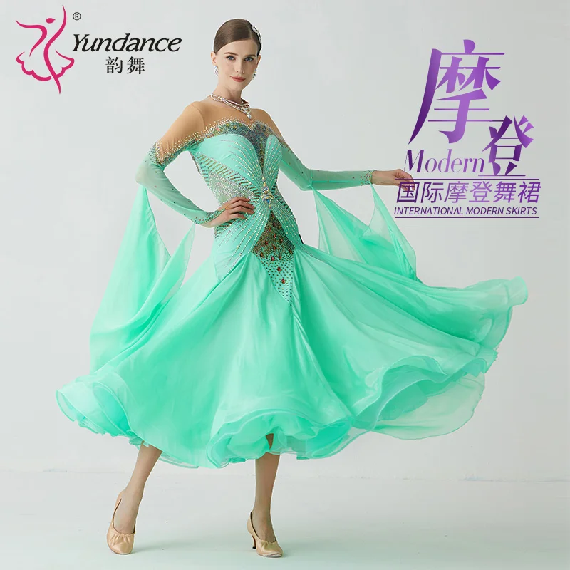 

B-2166 New Custom International Standard Ballroom Dance Dress Custom High Quality Pearl Silk Ballroom Dance Dress for Sale