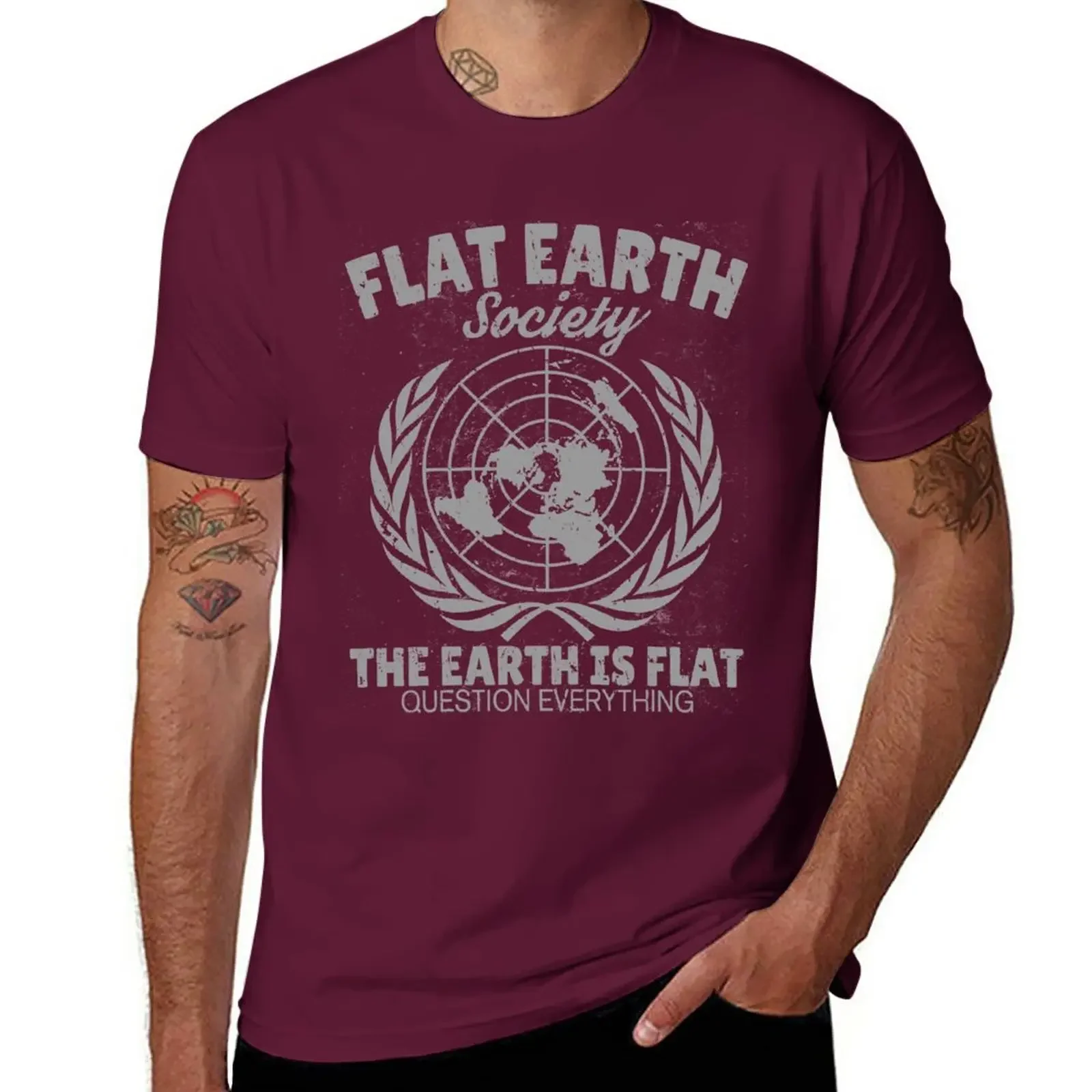 Tees custom funny big and tall t shirts for men New Flat Earth Society Retro Vintage Distressed Design T-Shirt harajuku clothing