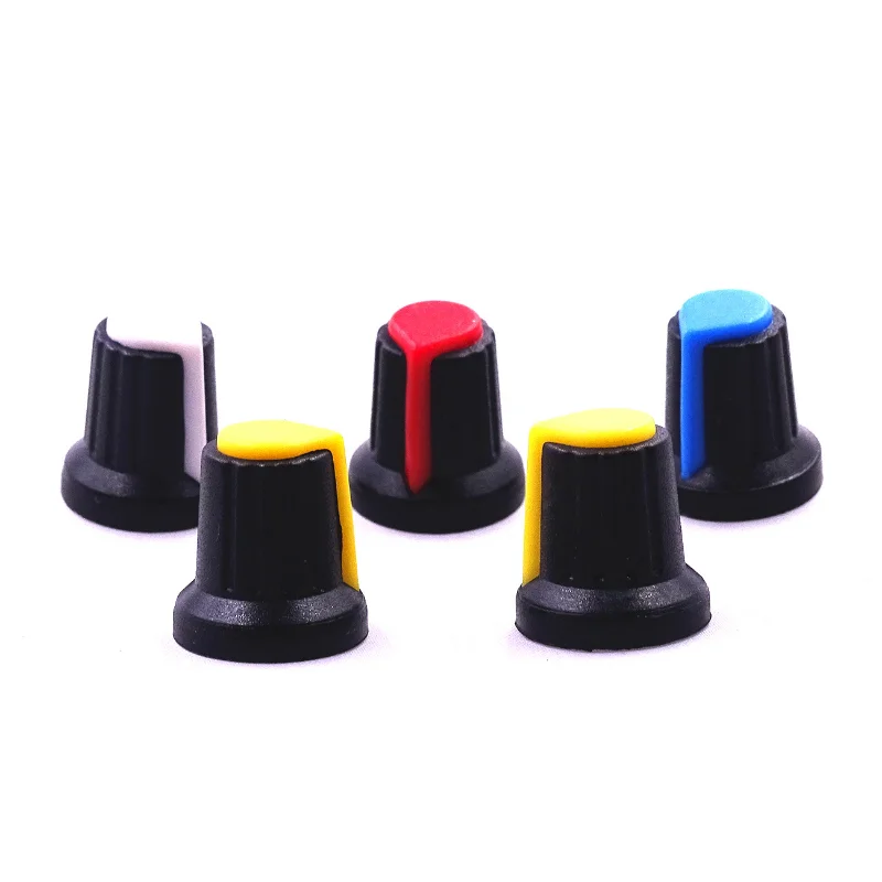 25PCS/lot WH148 potentiometer knob cap(copper core) 15X17mm 6mm Shaft Hole AG2 Yellow Orange Blue White Red 5value*5PCS=25PCS