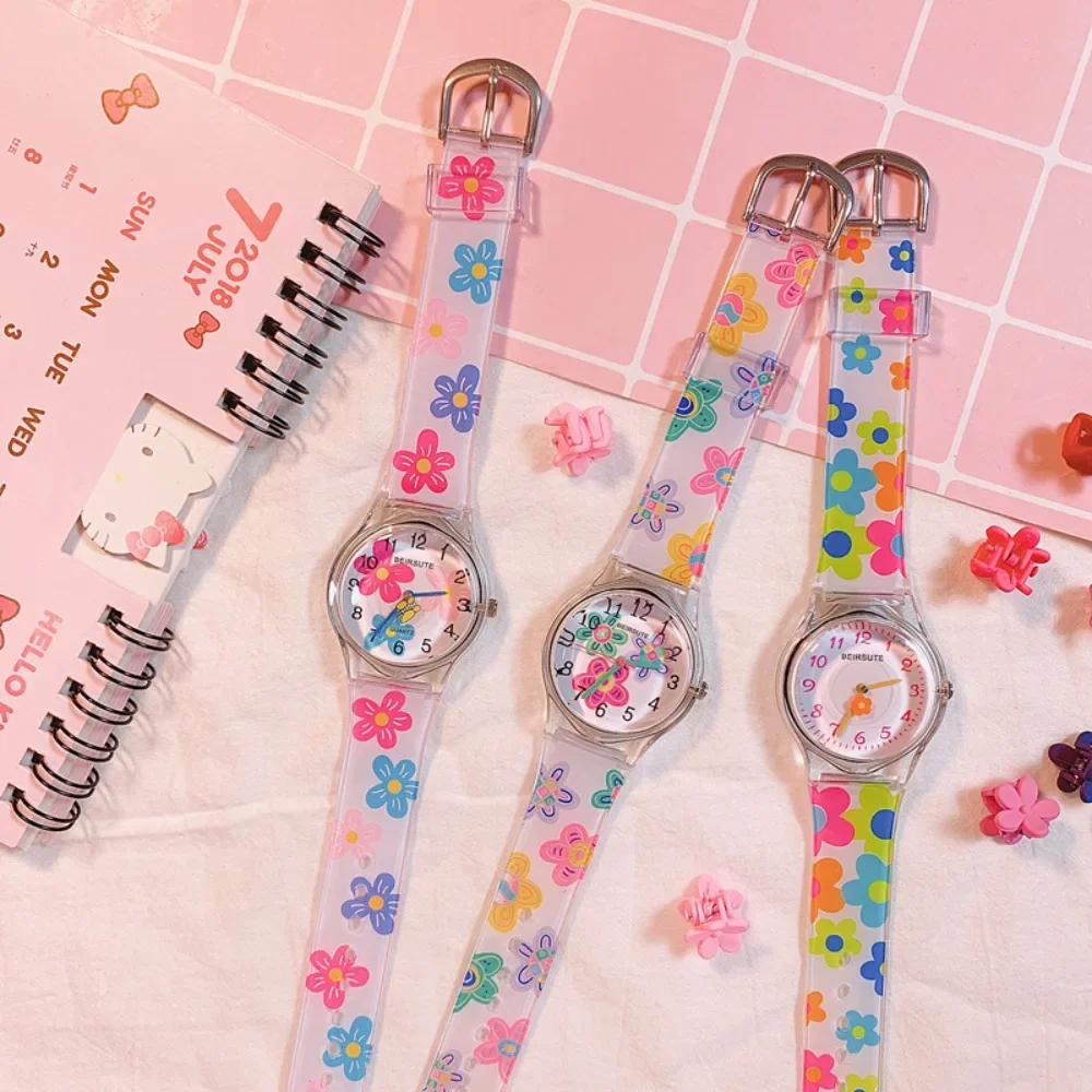 New Fashion Colorful Flower Watch for Girl Women Cute Cartoon Kids Watches Silicone Quartz Candy Color Children Wristwatch Clock