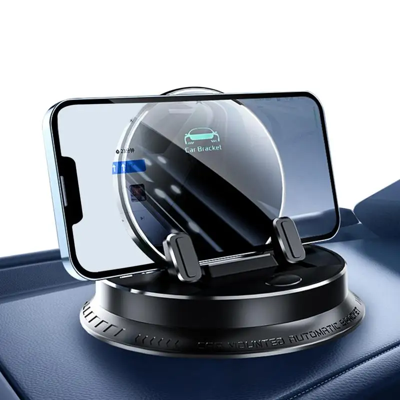 Elektrische auto-scaler autohouder voor mobiele telefoons, telefoonhouder voor auto, 360 graden draaibaar °   Draaibaar dashboard met aanraakknop - afbeelding 1