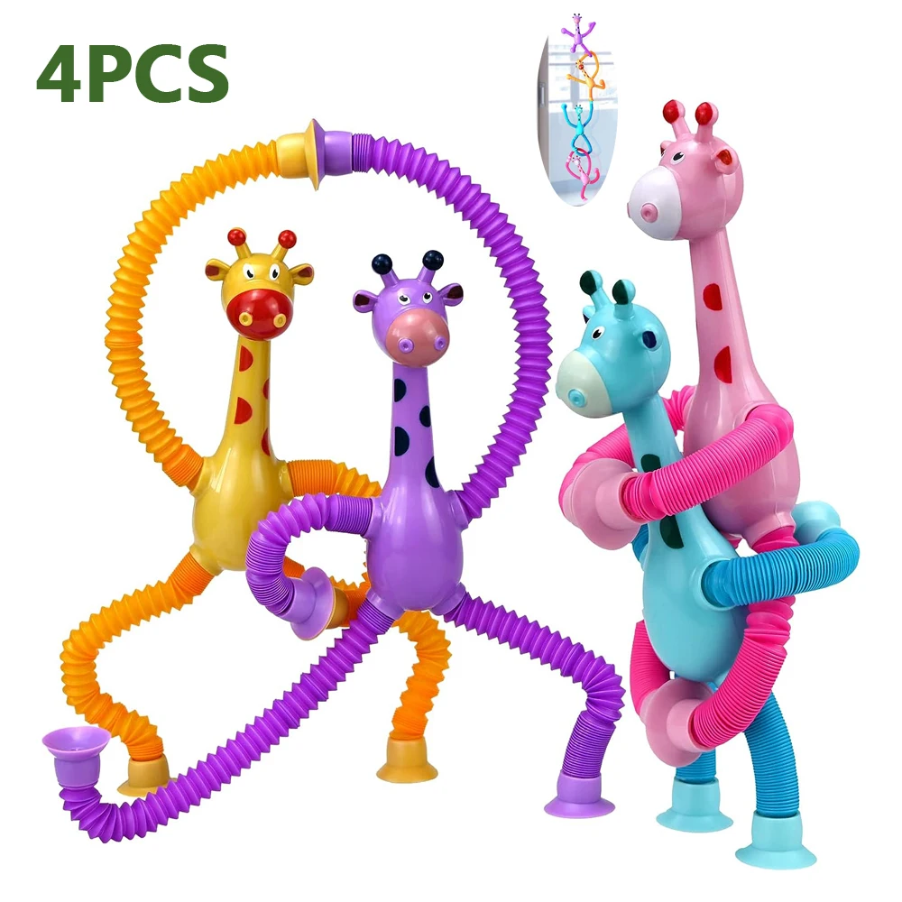 

4 Pack Telescopic Suction Cup Giraffe Toy Pop Tubes Baby Fine Motor Skills Creative Toddler Party Gifts for Autistic Children