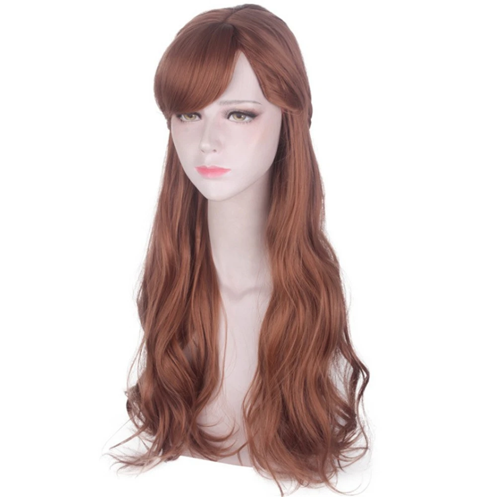 Косплей принцесса Анна милая девушка синтетический длинный вьющийся парик 28 дюймов коричневые градиентные челки термостойкие волоконные ежедневные волнистые парики