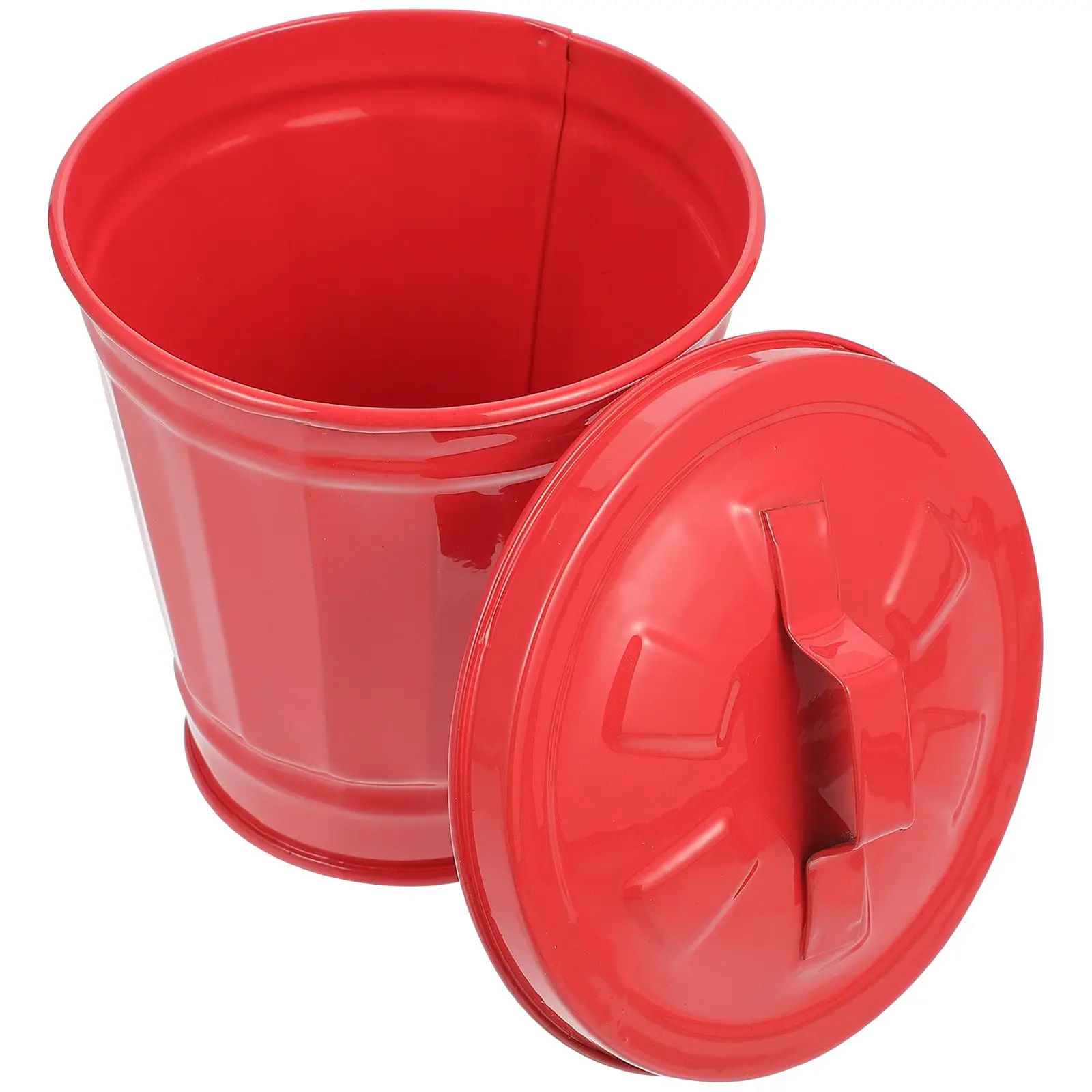 

Mini Metal Utility Pail s Red Garbage Bin Lid for Living Bedroom Kitchen Storage Container Flower Pot Trash Can