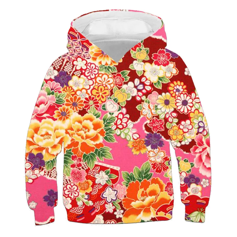 2024 New Northeast China Style Flowers Print Men's Clothing Sweatshirt Woman Clothes Hoodies Women Long Sleeve Streetwear Wear