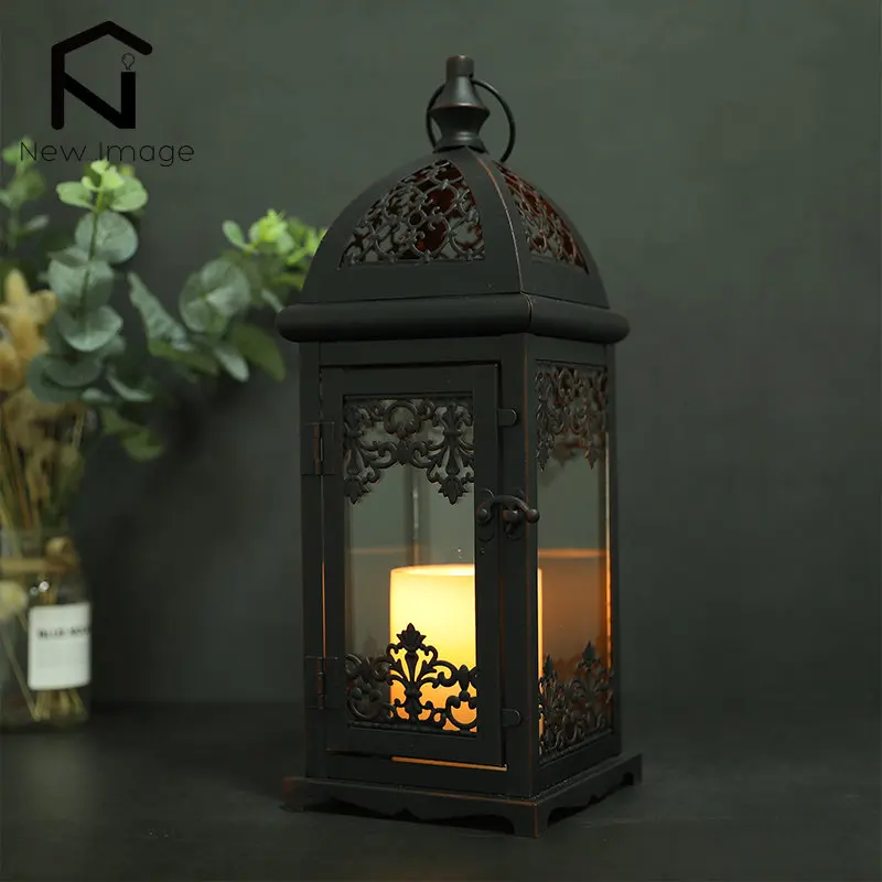 Metal Candle Holder Black Candle Lantern Decorative Hanging Lantern Candlestick Lantern for Living Room Wedding Party Home Decor