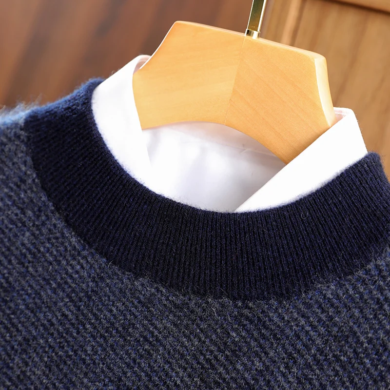 Sweater dasar pria berbahan kasmir 100% murni, merek kelas atas, kerah semi tinggi, tebal, kasual bisnis, untuk musim gugur dan musim dingin, kerah sedang-tinggi.