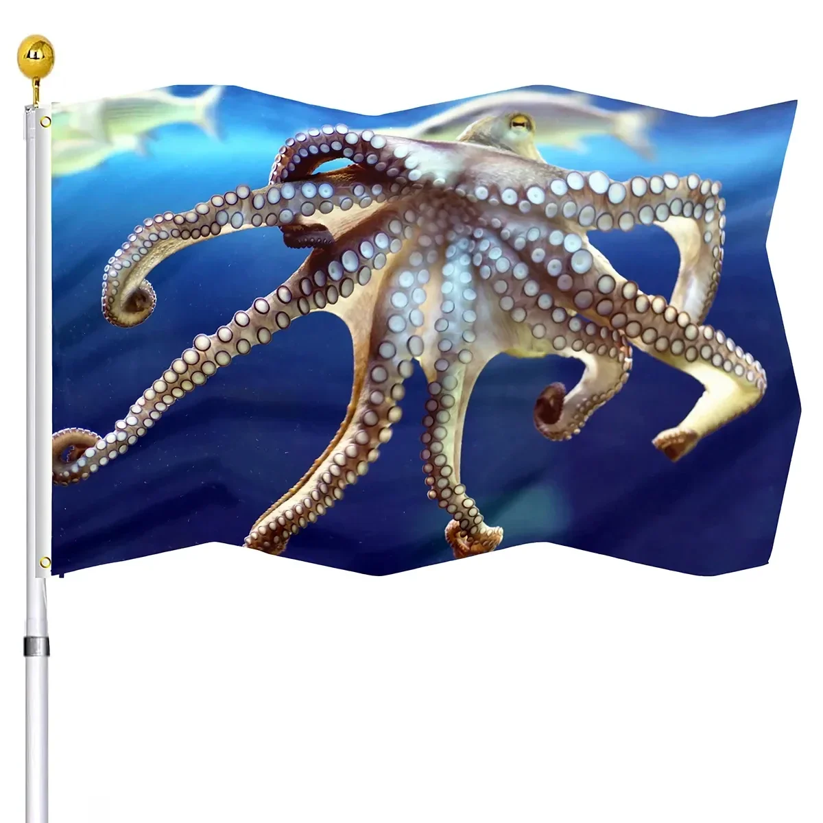 Red Octopus Sea Animals Hand Painting Arts Flag Indoor Outdoor Decoration Banner with Brass Grommets Flags for Women Men Gifts